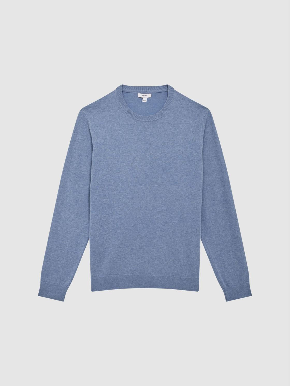 Reiss Knitwear | Charles Slim Fit Cotton Crew Neck Jumper Blue - Men