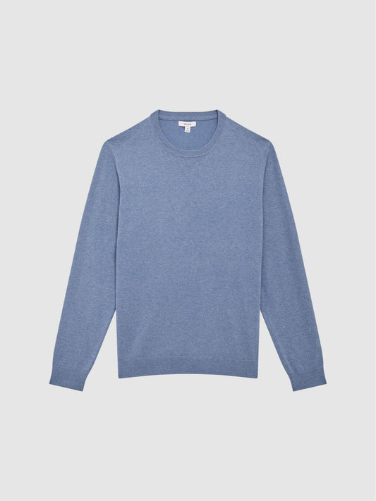 Reiss Knitwear | Charles Slim Fit Cotton Crew Neck Jumper Blue - Men