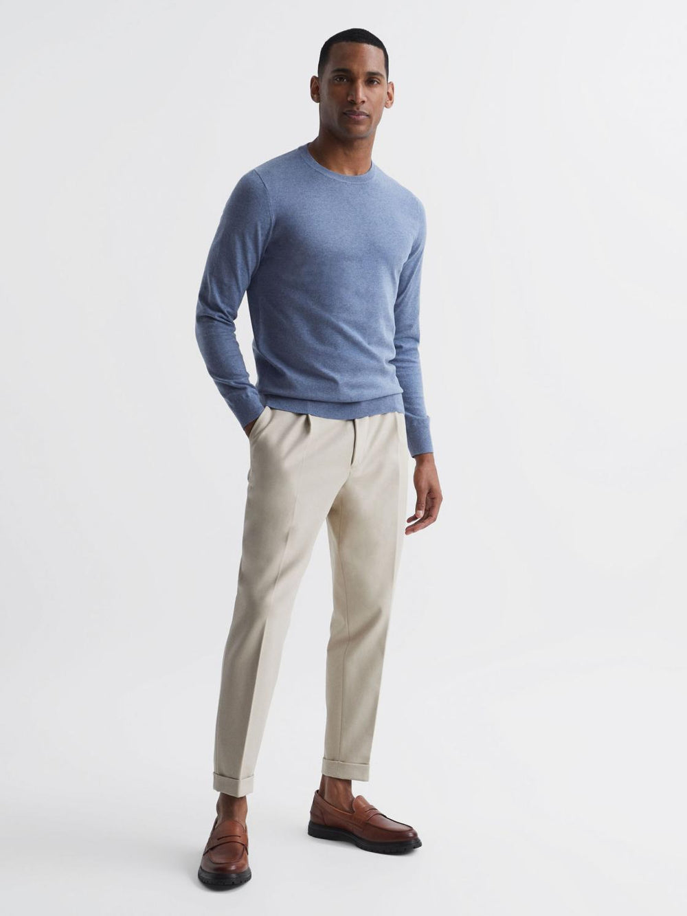 Reiss Knitwear | Charles Slim Fit Cotton Crew Neck Jumper Blue - Men