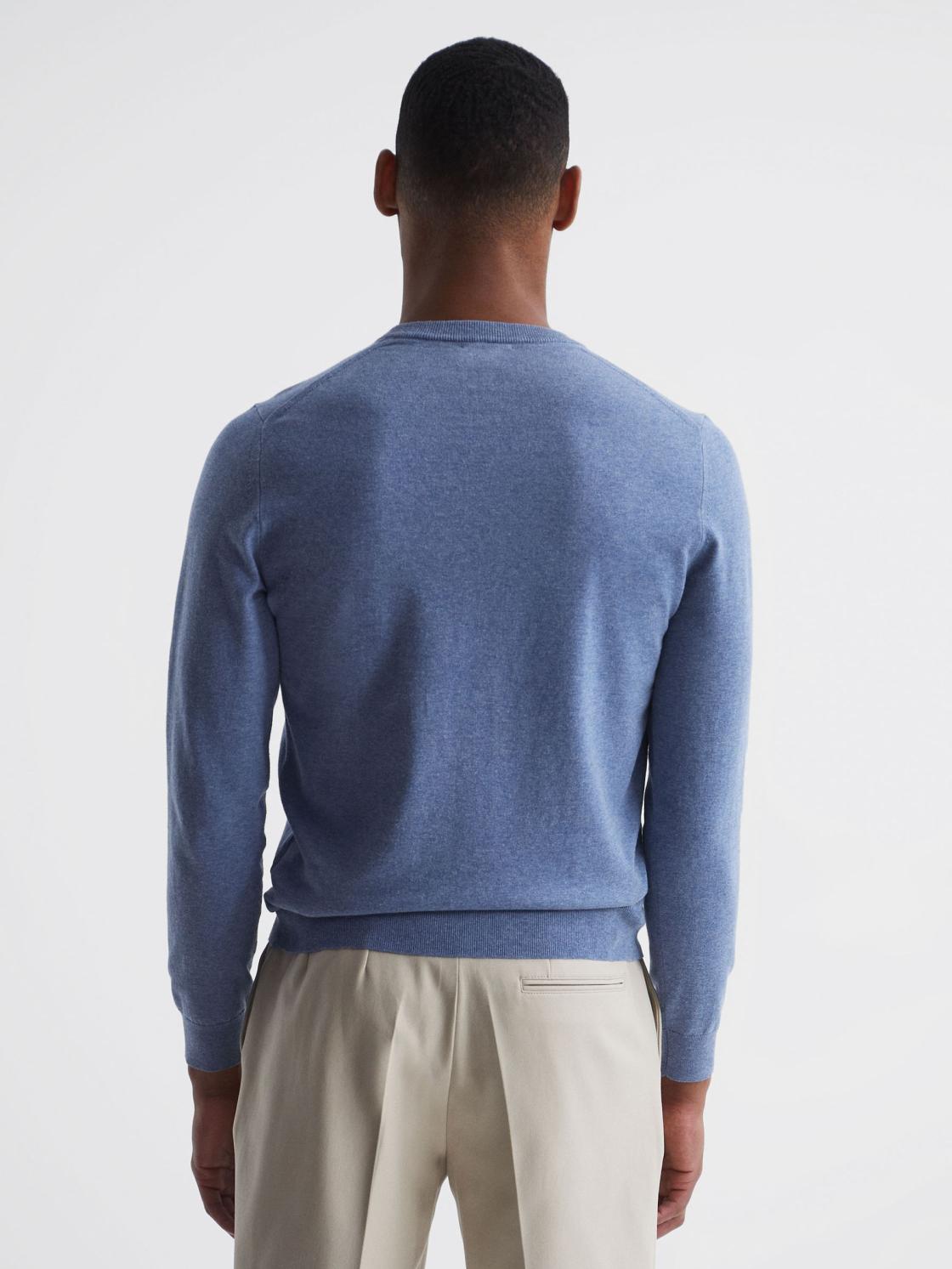 Reiss Knitwear | Charles Slim Fit Cotton Crew Neck Jumper Blue - Men