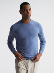 Reiss Knitwear | Charles Slim Fit Cotton Crew Neck Jumper Blue - Men
