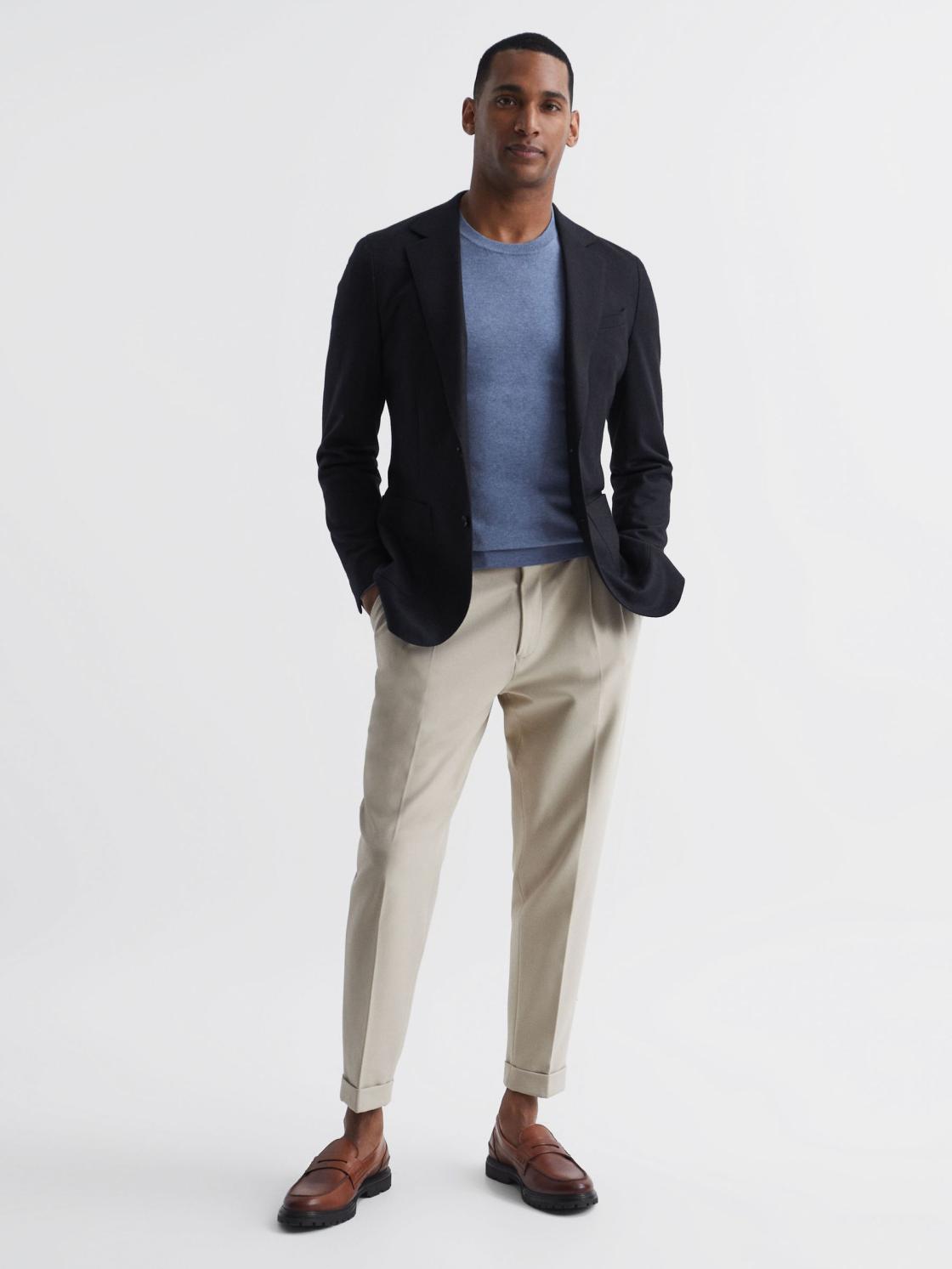 Reiss Knitwear | Charles Slim Fit Cotton Crew Neck Jumper Blue - Men