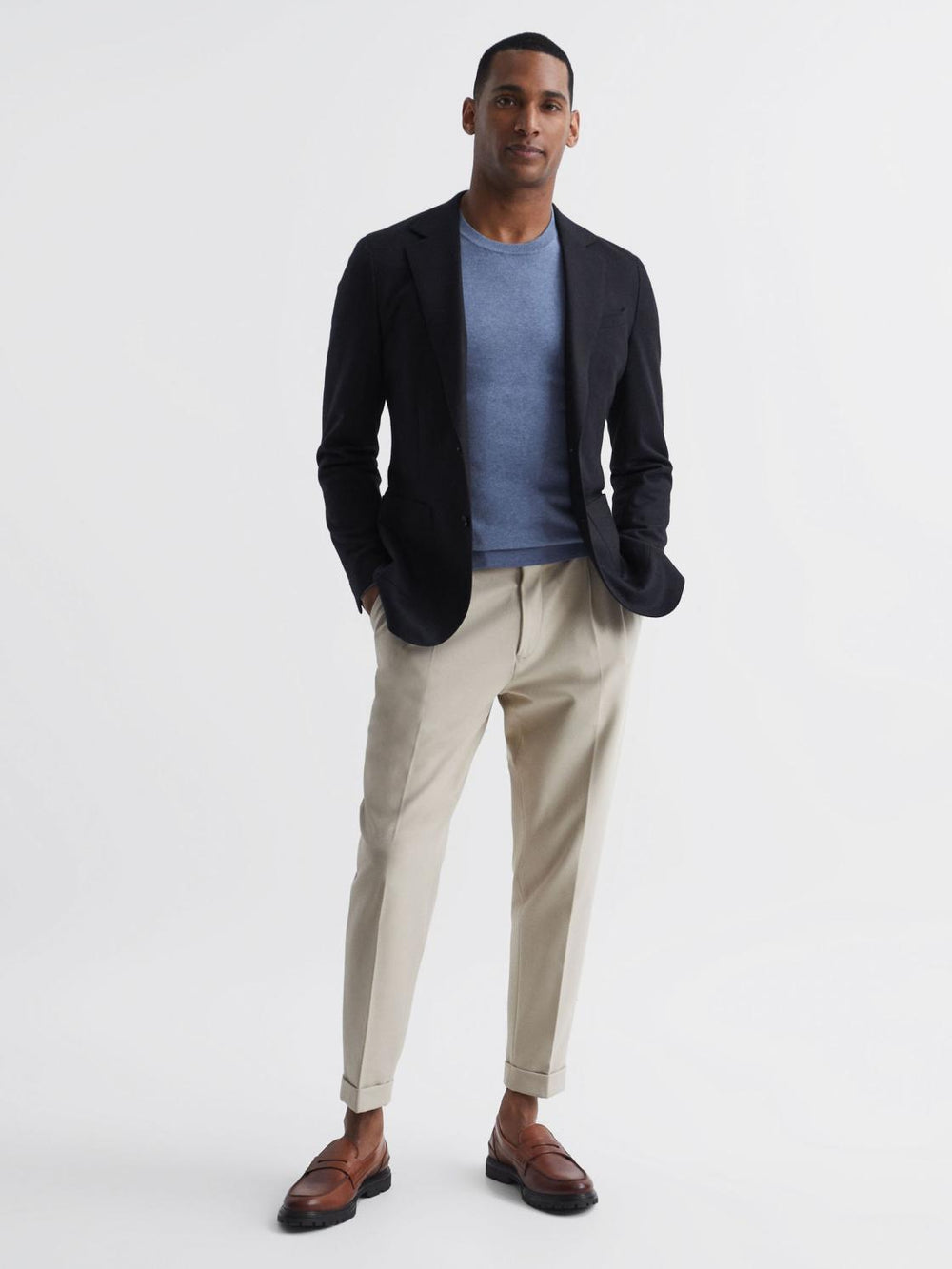 Reiss Knitwear | Charles Slim Fit Cotton Crew Neck Jumper Blue - Men