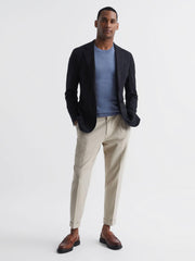 Reiss Knitwear | Charles Slim Fit Cotton Crew Neck Jumper Blue - Men