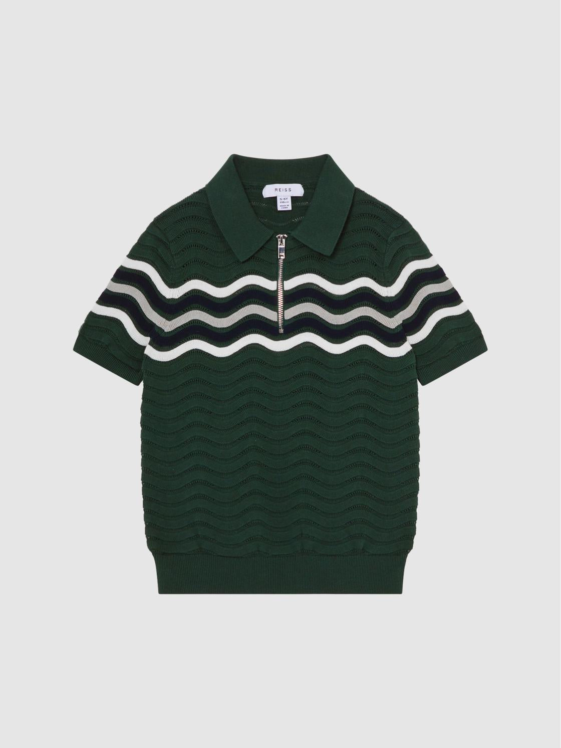 Reiss Knitwear | Cole Half-Zip Textured T-Shirt Emerald - Children