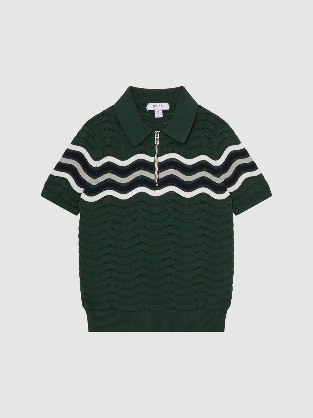 Reiss Knitwear | Cole Half-Zip Textured T-Shirt Emerald - Children