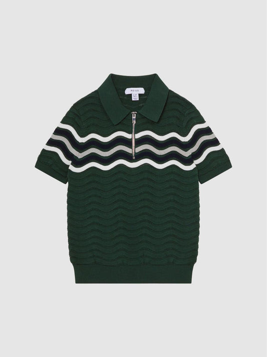 Reiss Knitwear | Cole Half-Zip Textured T-Shirt Emerald - Children