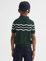 Reiss Knitwear | Cole Half-Zip Textured T-Shirt Emerald - Children