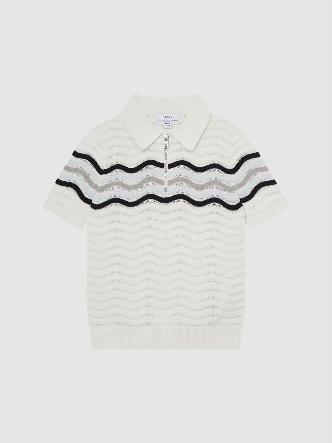 Reiss Knitwear | Cole Half-Zip Textured T-Shirt Optic White - Children
