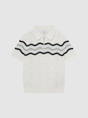 Reiss Knitwear | Cole Half-Zip Textured T-Shirt Optic White - Children