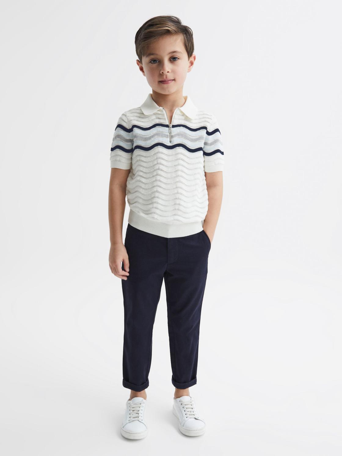 Reiss Knitwear | Cole Half-Zip Textured T-Shirt Optic White - Children