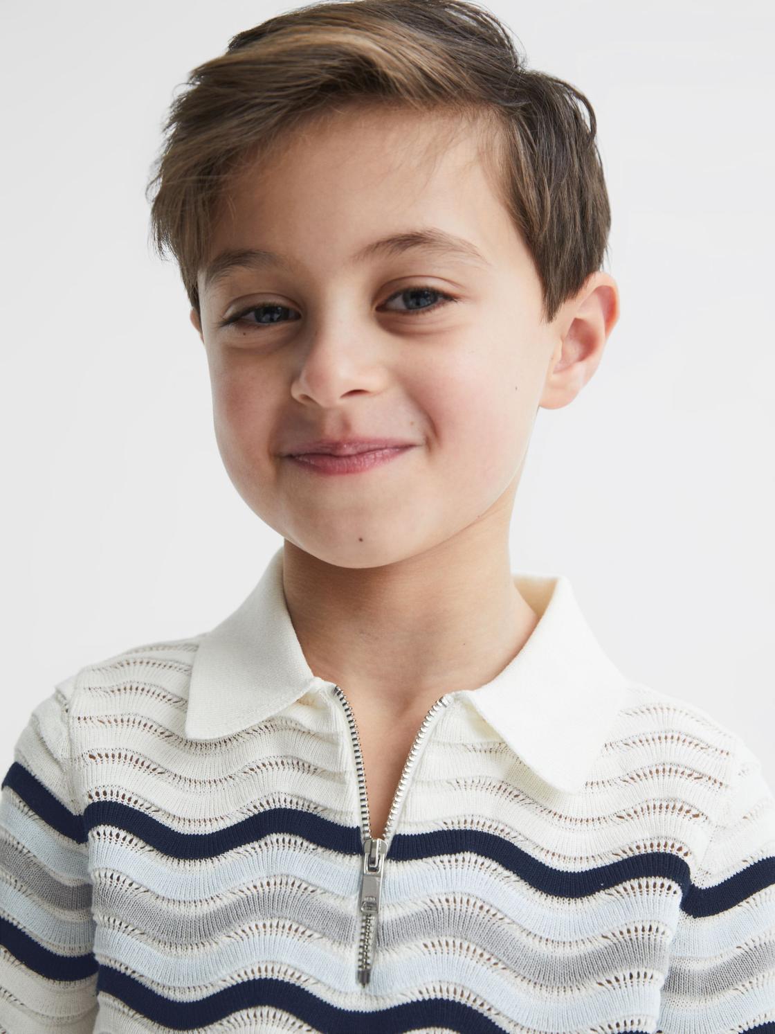 Reiss Knitwear | Cole Half-Zip Textured T-Shirt Optic White - Children
