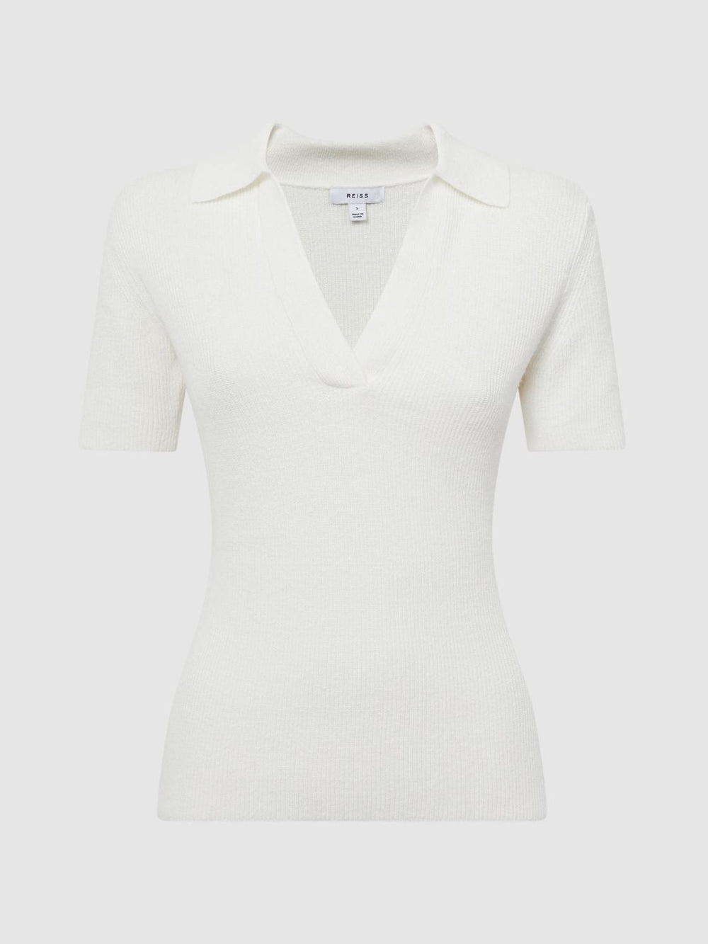 Reiss Knitwear | Devin V-Neck Collared Knit Top Ivory - Women