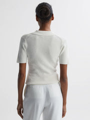 Reiss Knitwear | Devin V-Neck Collared Knit Top Ivory - Women