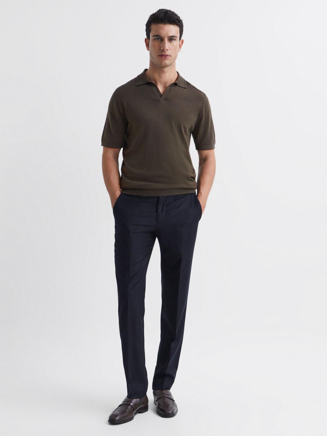 Reiss Knitwear | Duchie Merino Wool Open Collar Polo Shirt Azure - Men