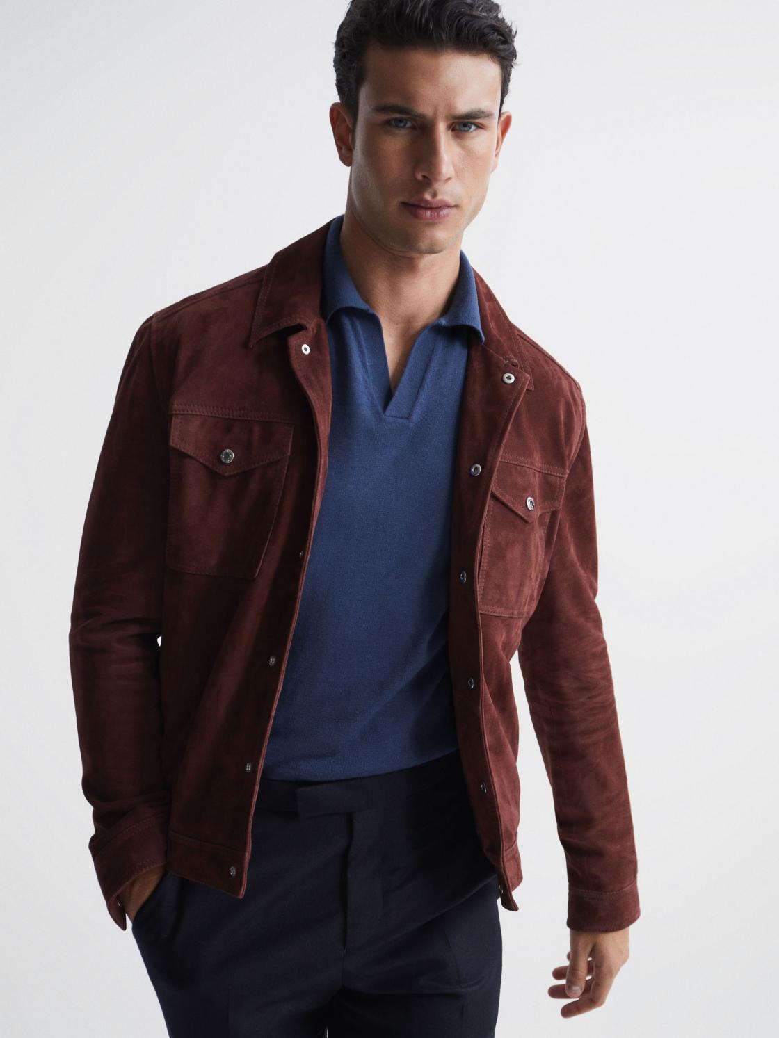 Reiss Knitwear | Duchie Merino Wool Open Collar Polo Shirt Azure - Men