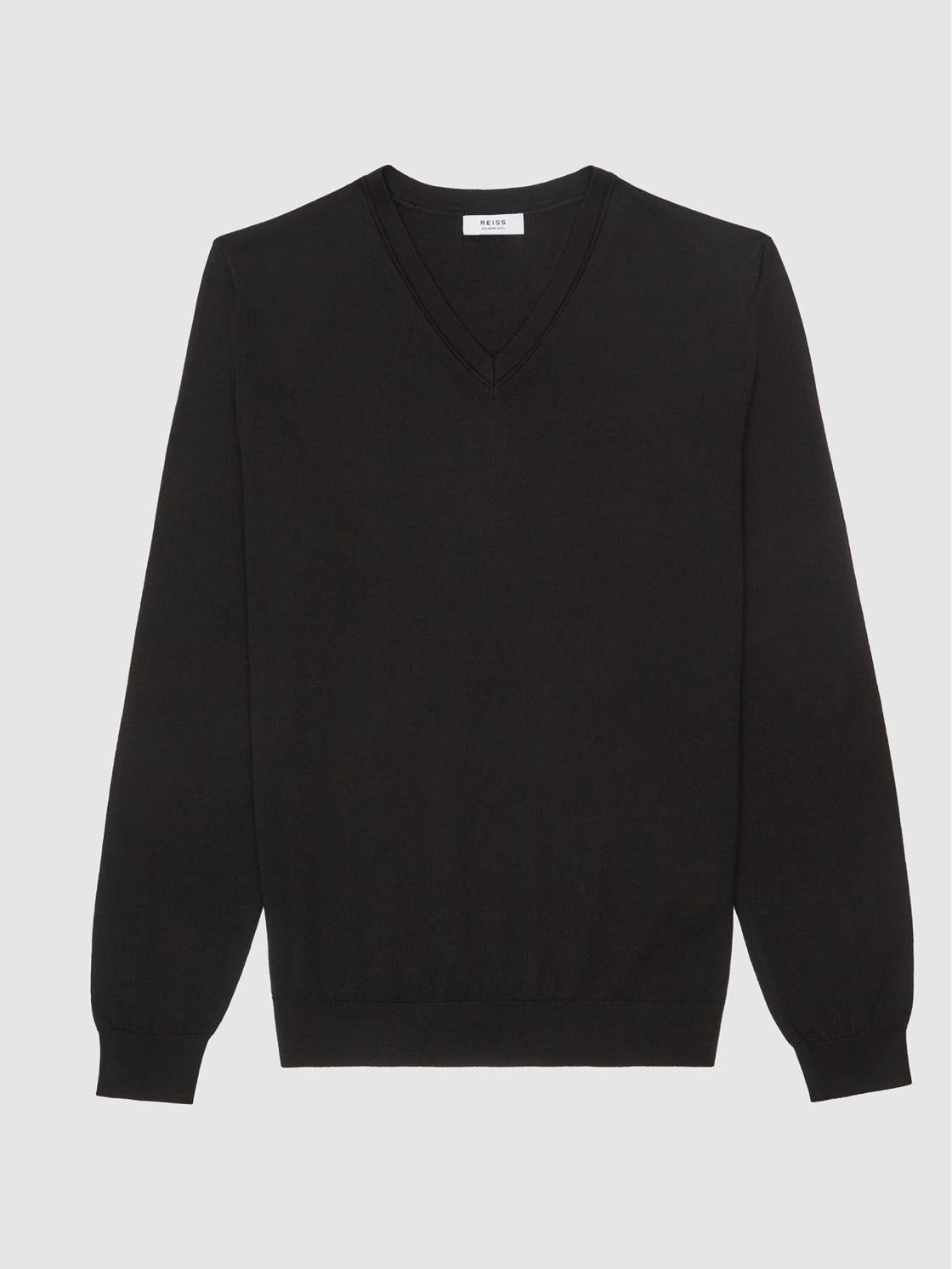 Reiss Knitwear | Earl Merino V-Neck Jumper Black - Men
