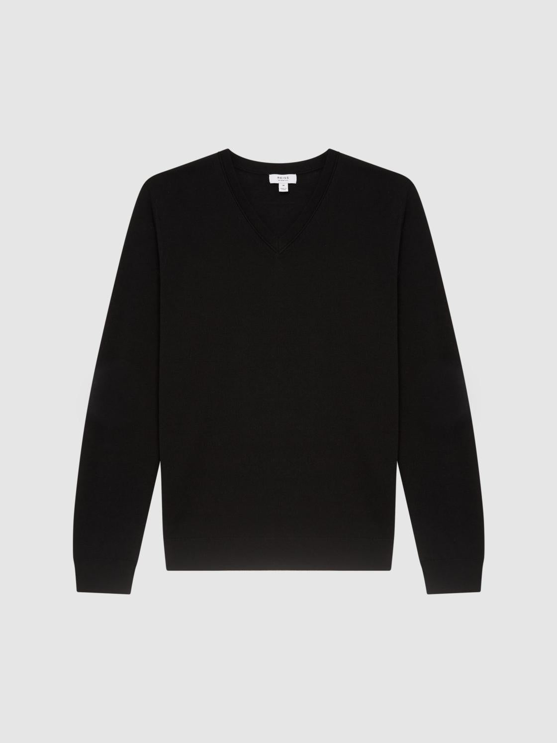Reiss Knitwear | Earl Merino V-Neck Jumper Black - Men