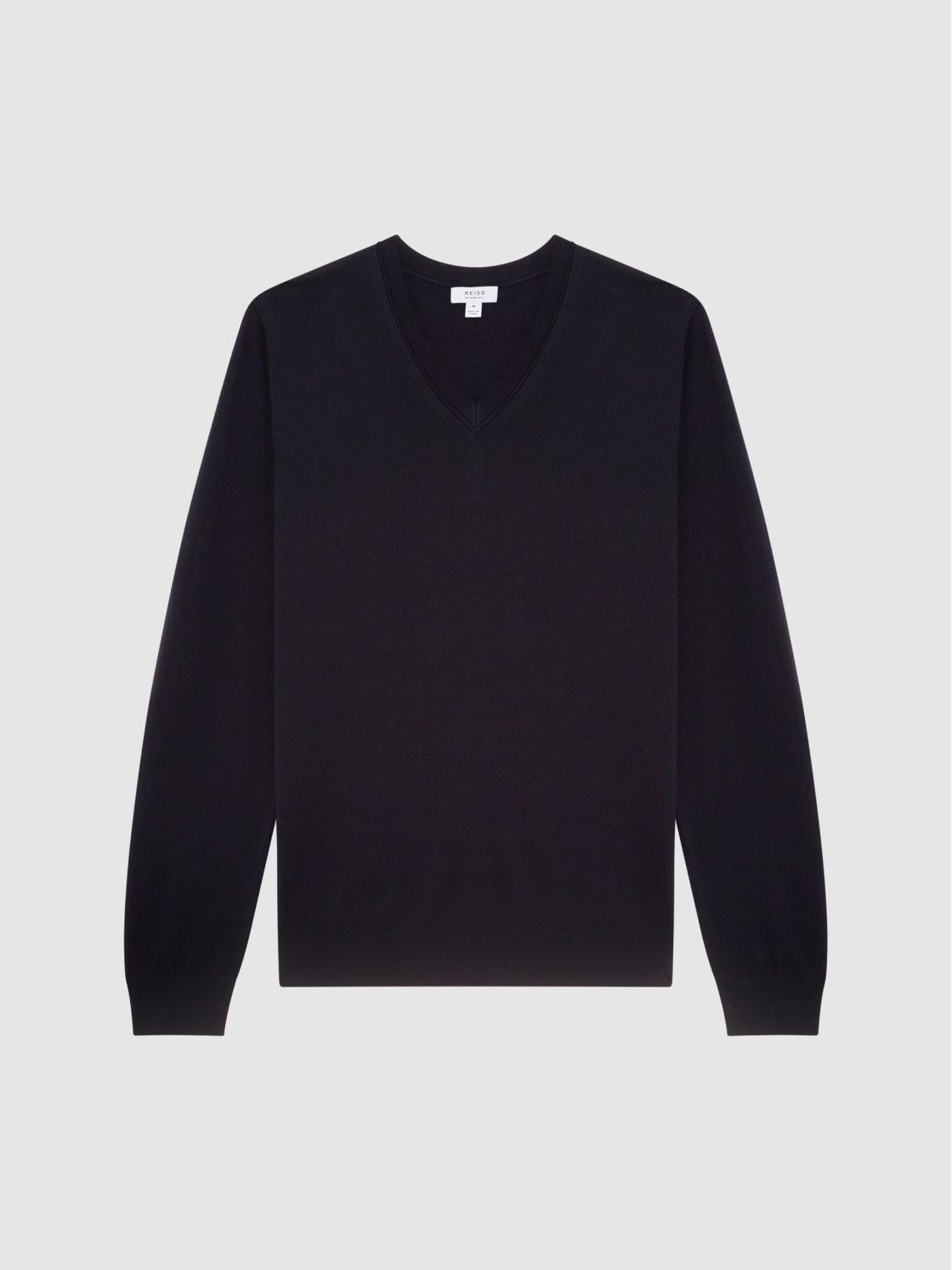 Reiss Knitwear | Earl Merino V-Neck Jumper Black - Men