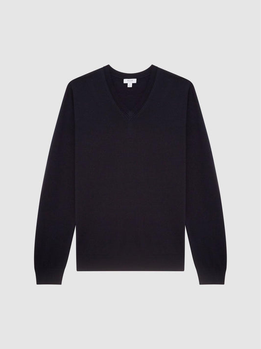 Reiss Knitwear | Earl Merino V-Neck Jumper Black - Men