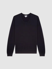 Reiss Knitwear | Earl Merino V-Neck Jumper Black - Men