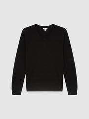 Reiss Knitwear | Earl Merino V-Neck Jumper Black - Men
