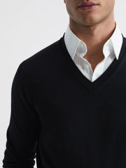 Reiss Knitwear | Earl Merino V-Neck Jumper Black - Men