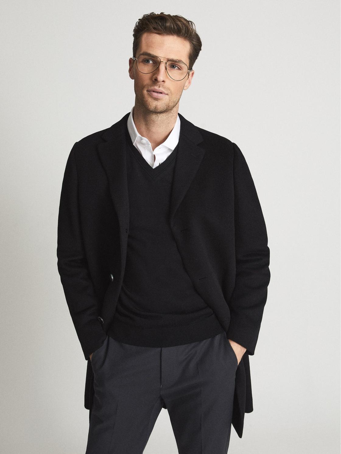 Reiss Knitwear | Earl Merino V-Neck Jumper Black - Men