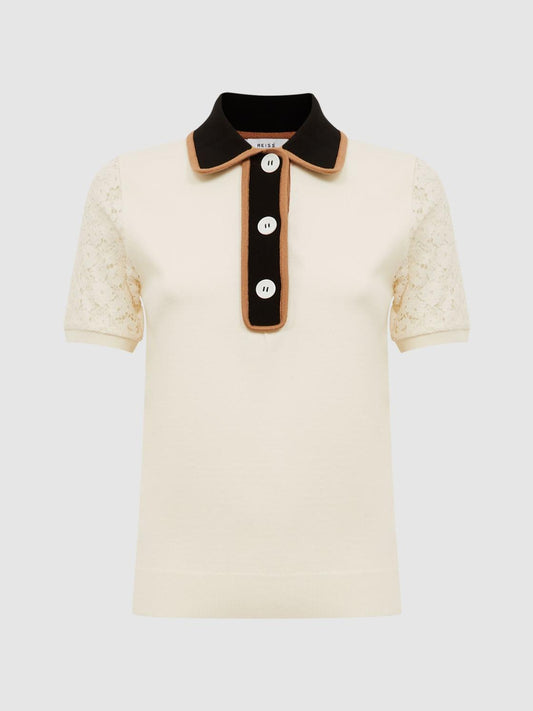 Reiss Knitwear | Eliza Lace Back Polo Ivory - Women