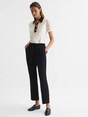 Reiss Knitwear | Eliza Lace Back Polo Ivory - Women