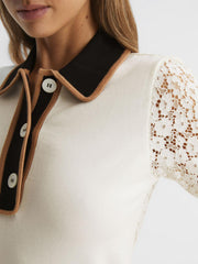 Reiss Knitwear | Eliza Lace Back Polo Ivory - Women