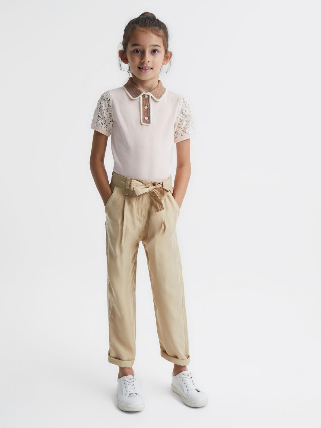 Reiss Knitwear | Eliza Lace Back Polo Pink - Children