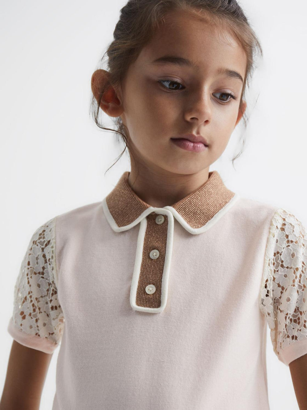 Reiss Knitwear | Eliza Lace Back Polo Pink - Children