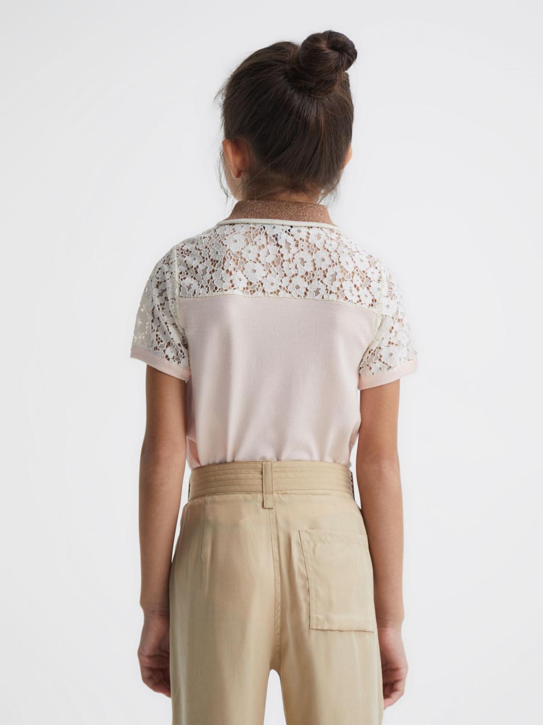 Reiss Knitwear | Eliza Lace Back Polo Pink - Children