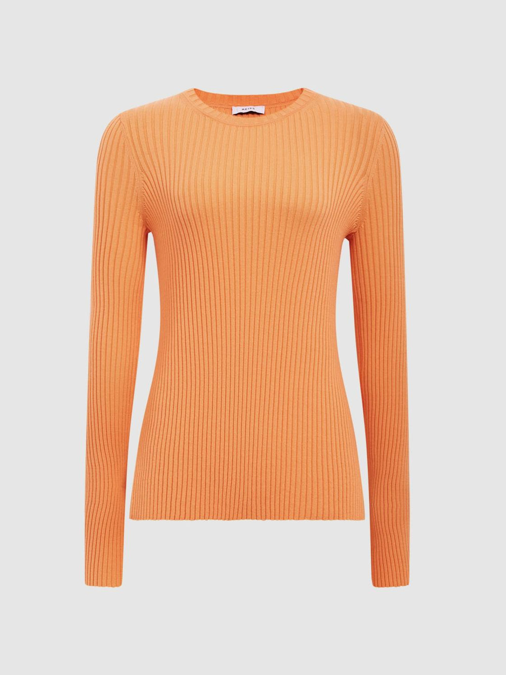 Reiss Knitwear | Elle Slim Fit Ribbed Crew Neck Split Sleeve Jumper Cream - Women