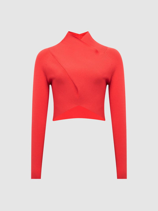 Reiss Knitwear | Elsie High Neck Cropped Co Ord Top Coral - Women