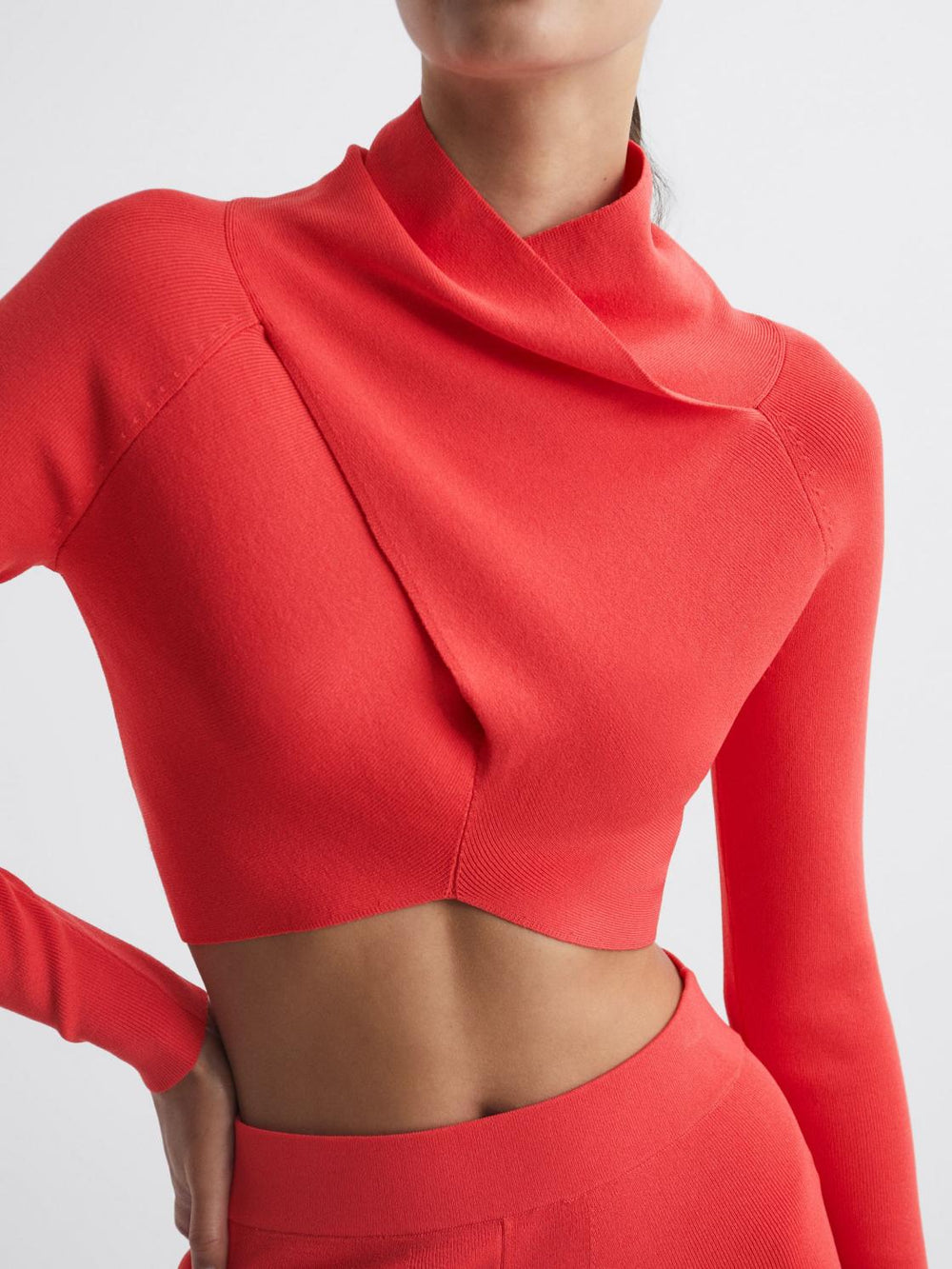 Reiss Knitwear | Elsie High Neck Cropped Co Ord Top Coral - Women