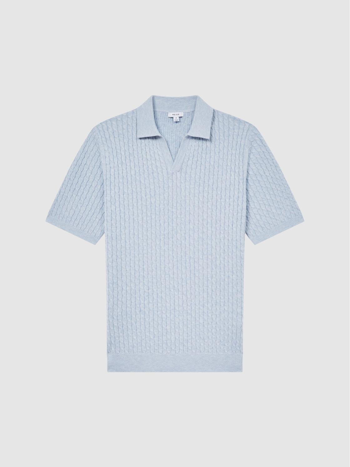 Reiss Knitwear | Federico Slim Fit Cable Knit Open Collar Polo Shirt Ecru - Men