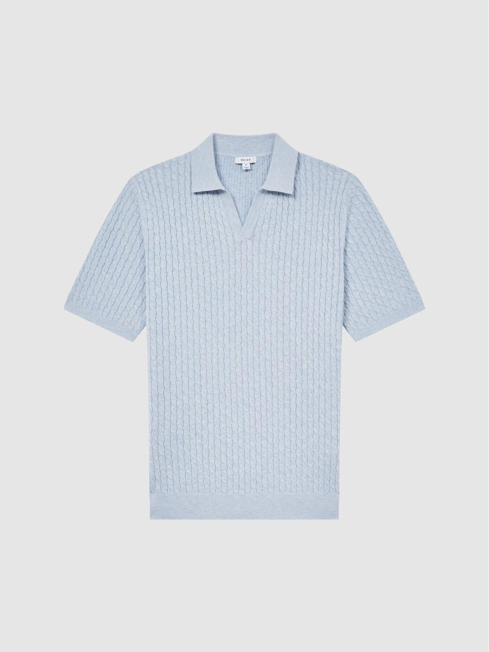 Reiss Knitwear | Federico Slim Fit Cable Knit Open Collar Polo Shirt Ecru - Men