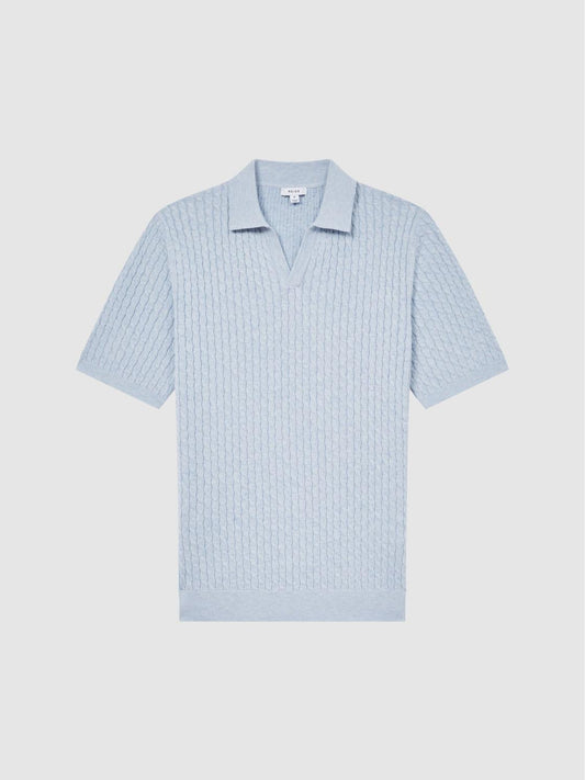 Reiss Knitwear | Federico Slim Fit Cable Knit Open Collar Polo Shirt Ecru - Men