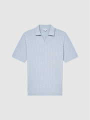 Reiss Knitwear | Federico Slim Fit Cable Knit Open Collar Polo Shirt Ecru - Men