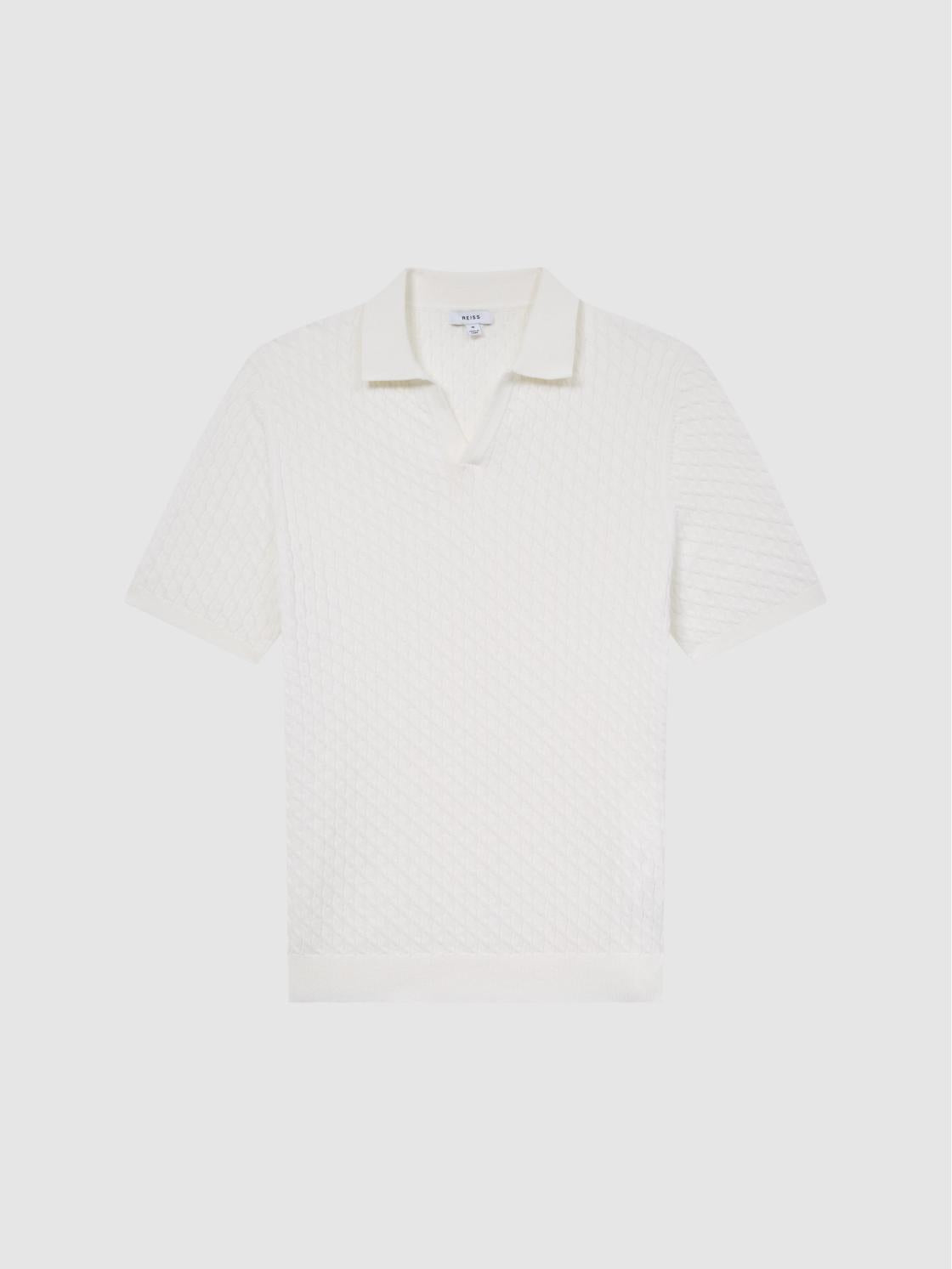 Reiss Knitwear | Federico Slim Fit Cable Knit Open Collar Polo Shirt Ecru - Men