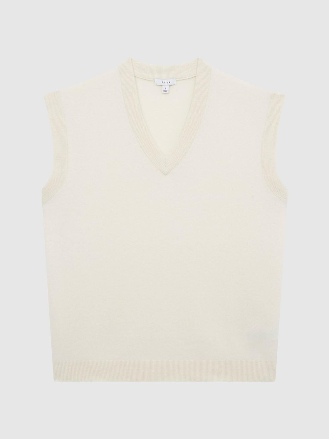 Reiss Knitwear | Fiji Wool Blend Sleeveless Knitted Vest Ecru - Men