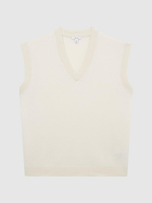 Reiss Knitwear | Fiji Wool Blend Sleeveless Knitted Vest Ecru - Men