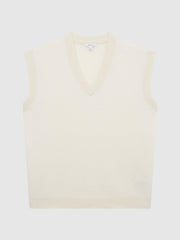 Reiss Knitwear | Fiji Wool Blend Sleeveless Knitted Vest Ecru - Men