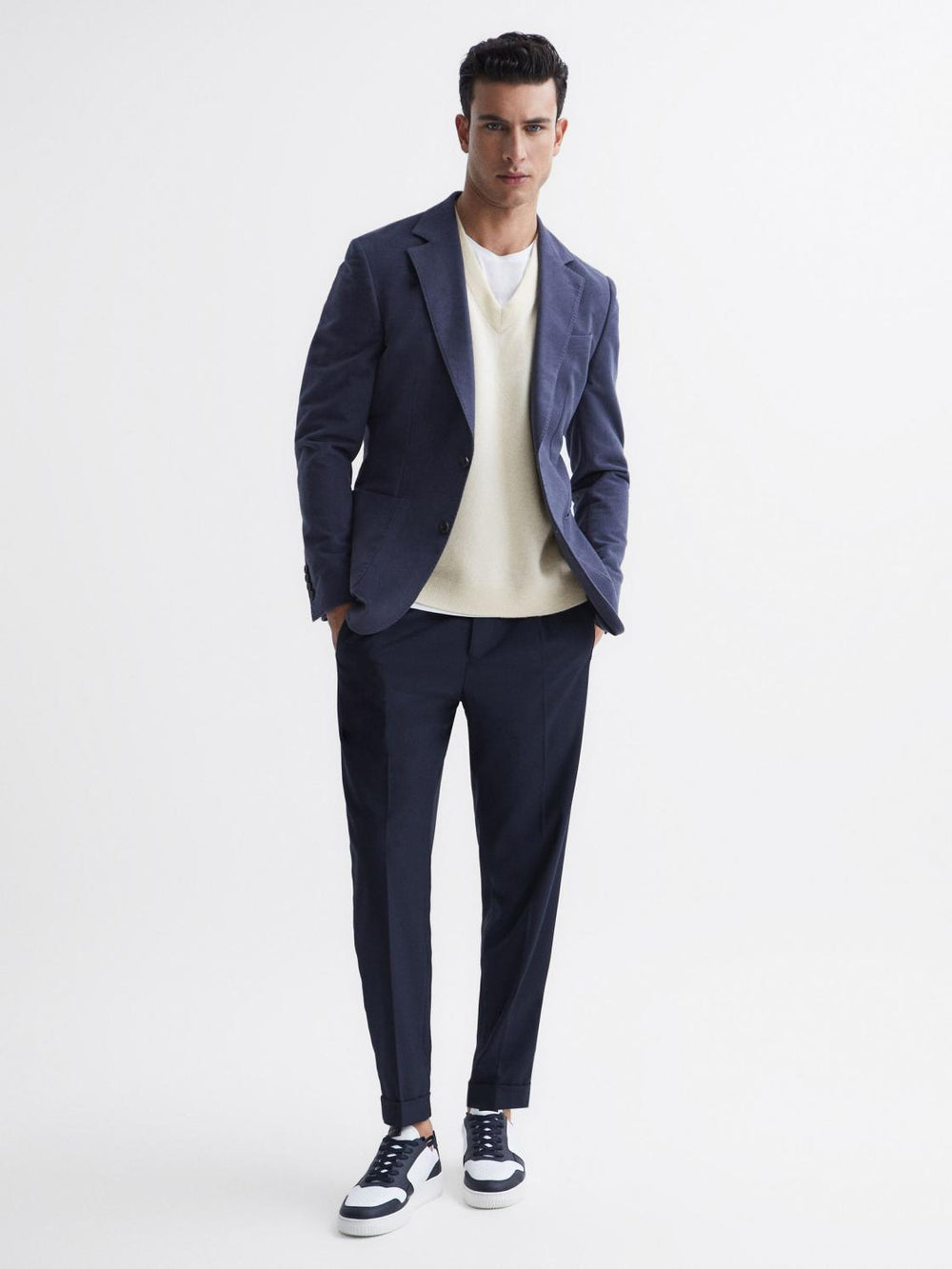 Reiss Knitwear | Fiji Wool Blend Sleeveless Knitted Vest Ecru - Men