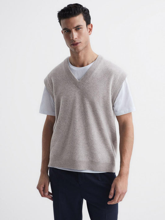 Reiss Knitwear | Fiji Wool Blend Sleeveless Knitted Vest Heather - Men
