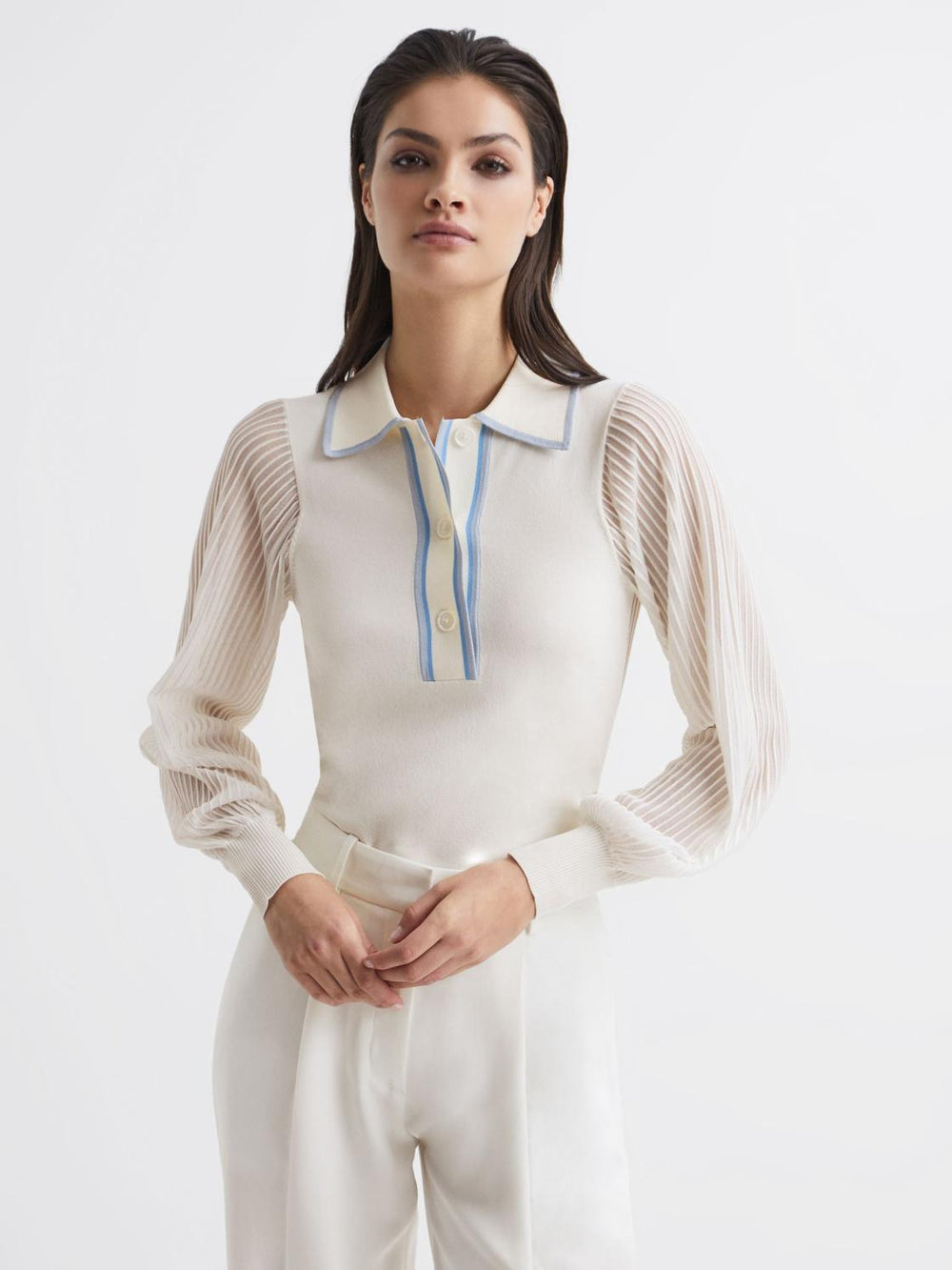 Reiss Knitwear | Fran Sheer Sleeve Top Black - Women