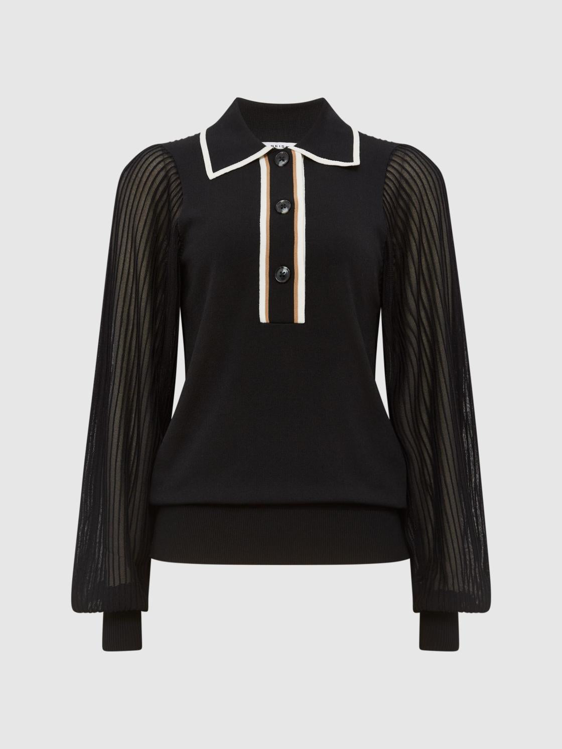 Reiss Knitwear | Fran Sheer Sleeve Top Black - Women