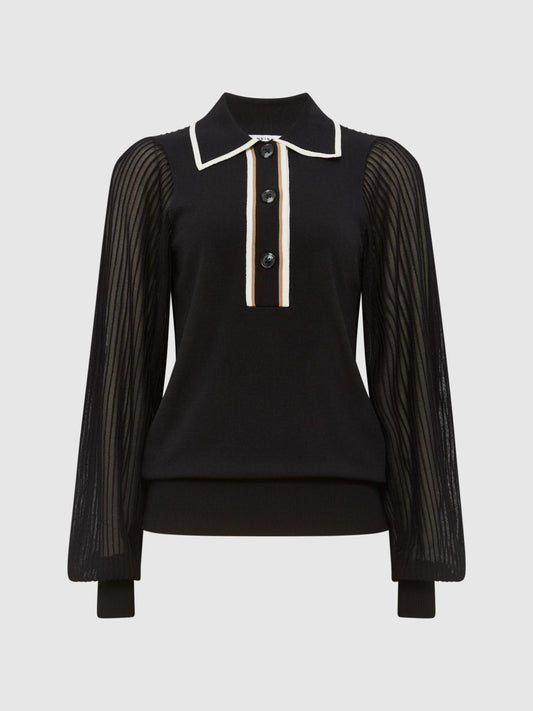 Reiss Knitwear | Fran Sheer Sleeve Top Black - Women